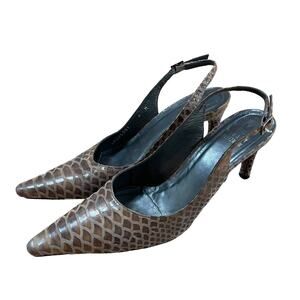 Stuart Weitzman Womens Tan Brown Beige Snake Skin print Slingback Heels 6